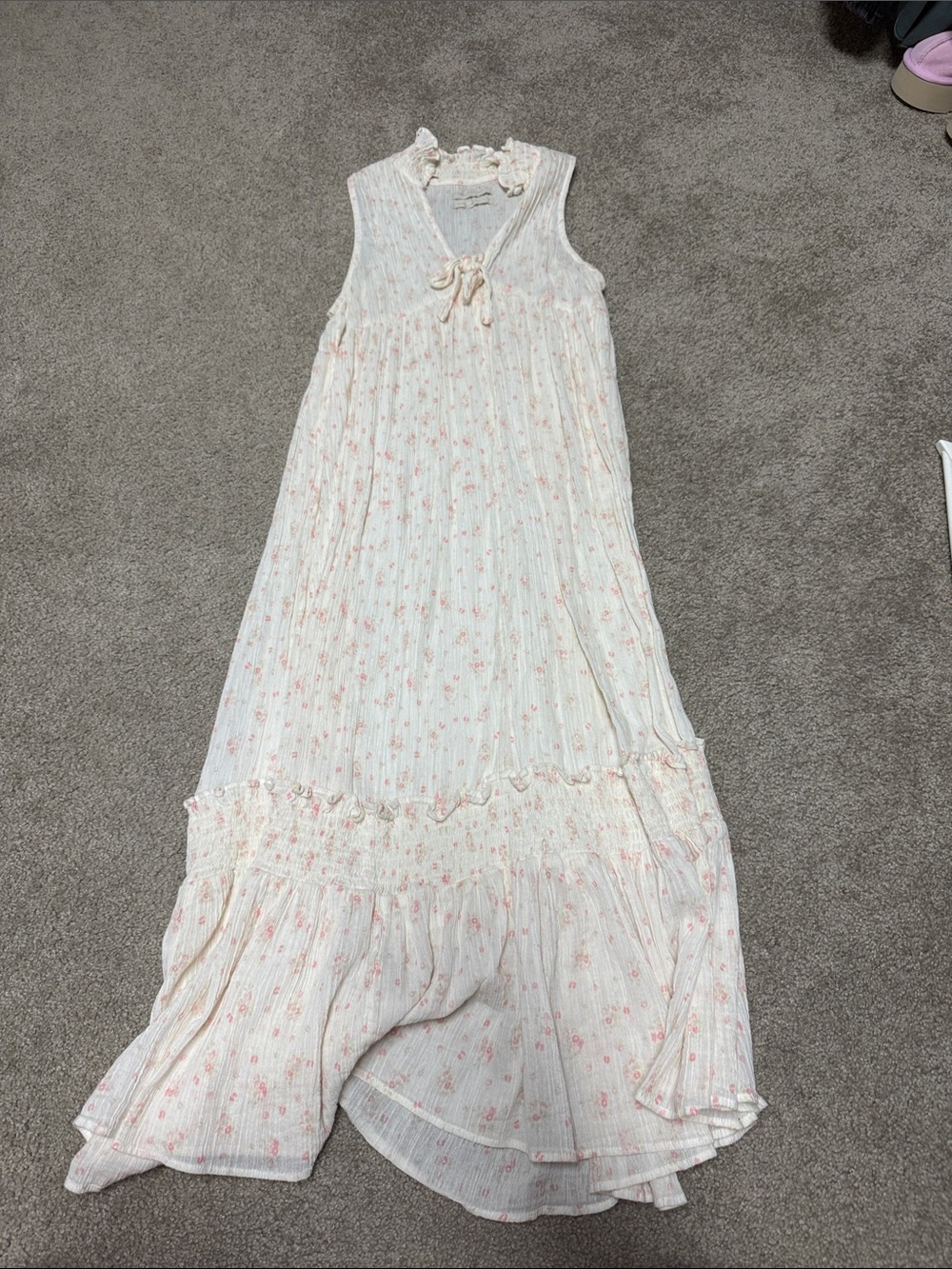 Girls' Cream Floral Maxi Dress with Ruffle Trim